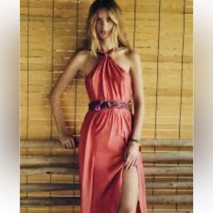 VIX BY PAULA HERMANNY ROPE TIE HAlTER DRESS DETAIL NWT